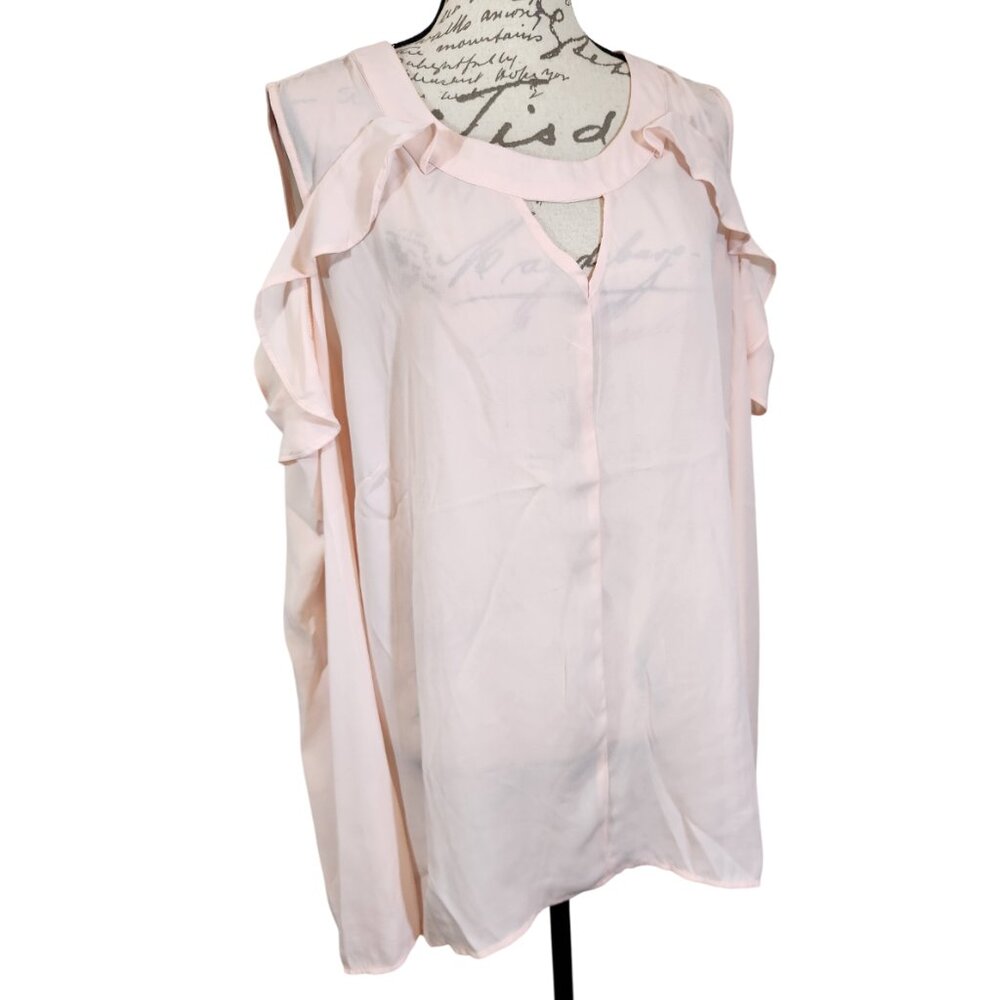 Como Blu Blush Sheer Cold-Shoulder LS Blouse 2X